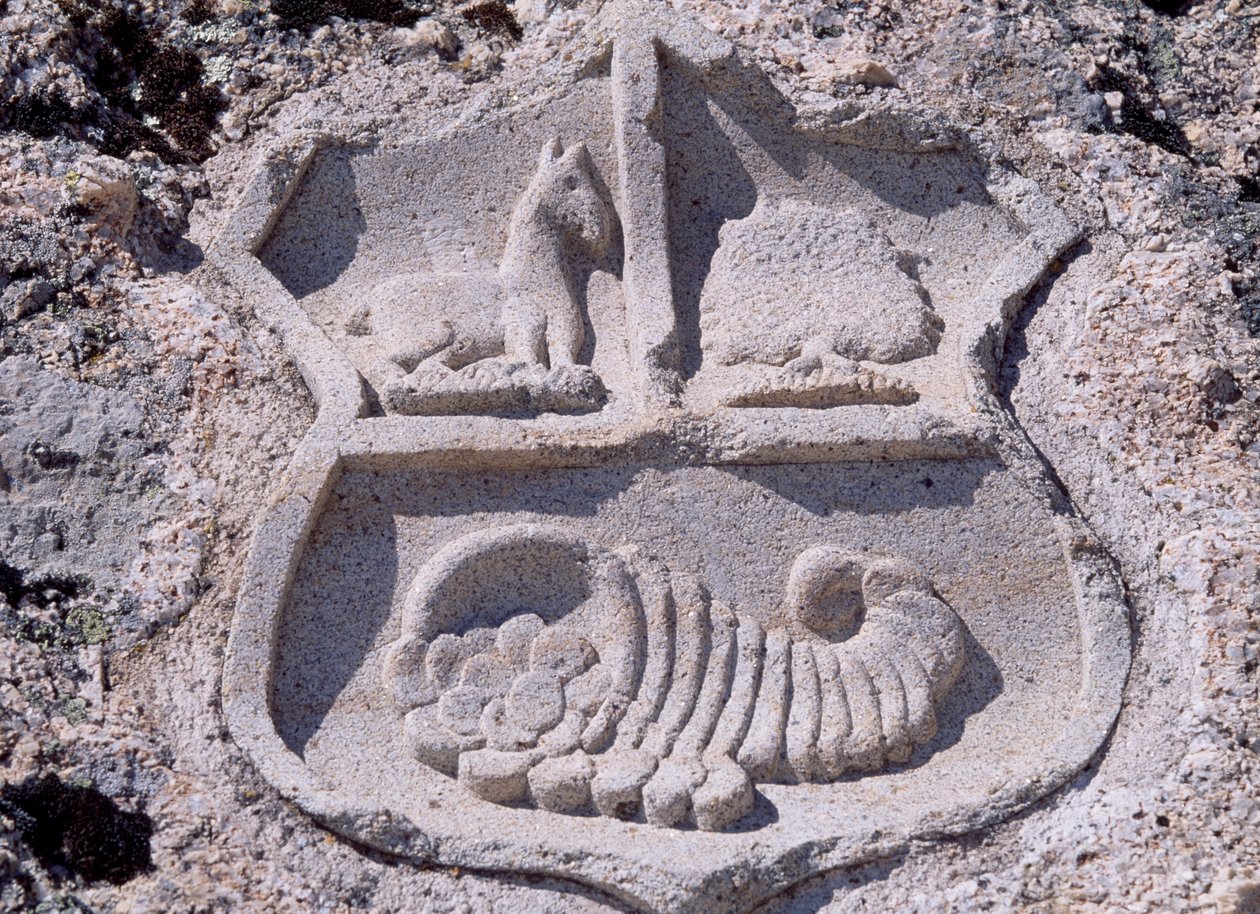 Castiglia e León, Mombeltrán, Castello dei Duchi di Albuquerque, Dettaglio architettonico con stemma da Unbekannt Unbekannt