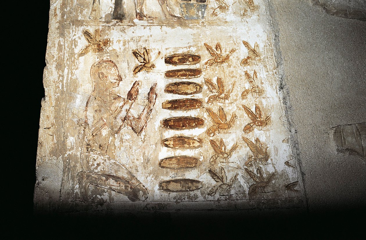 Pittura murale che raffigura una scena di apicoltura, sul pilastro del cortile ipetro, dalla Tomba di Pabasa, Asasif (foto) da Unbekannt Unbekannt