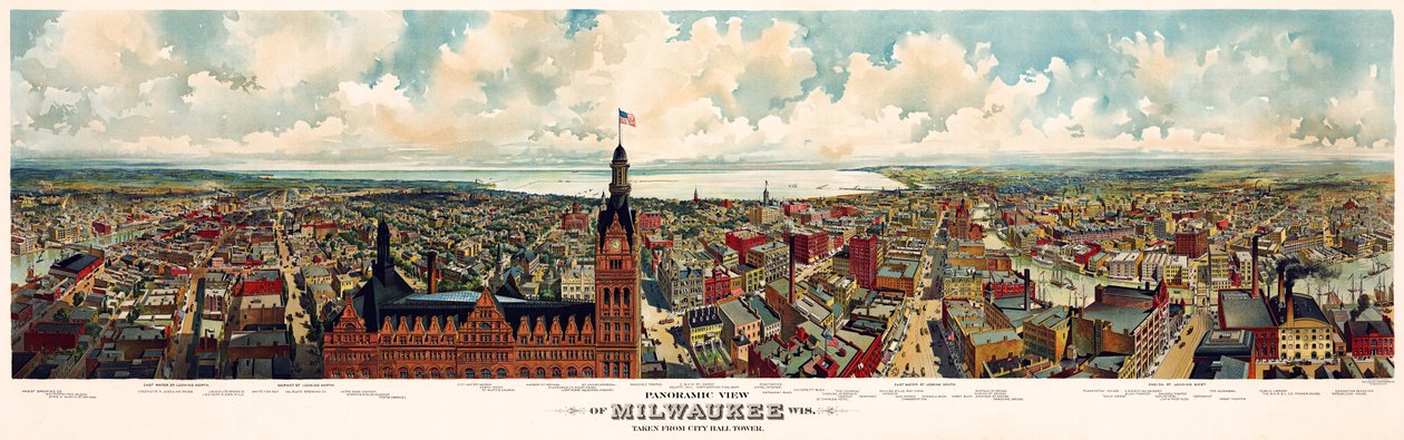 Vista panoramica di Milwaukee, Wis. Presa dalla torre del Municipio da Library of Congress