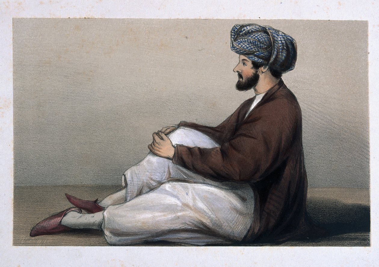 Maggiore Chas Griffiths, 37° Fanteria Nativa, seduto in abito afgano, 1842 da Lieutenant Vincent Eyre