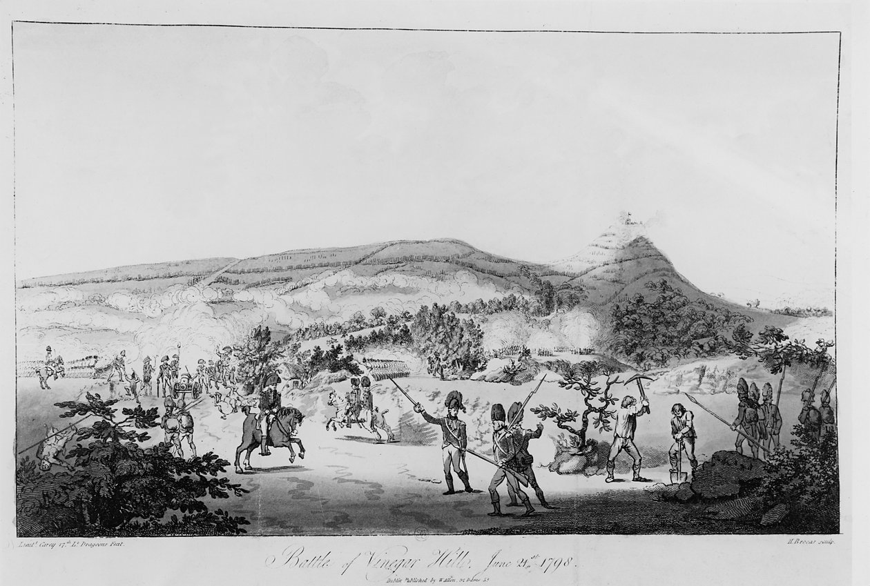 La battaglia di Vinegar Hill, 21 giugno 1798, inciso da Henry Brocas da Lieutenant Carey