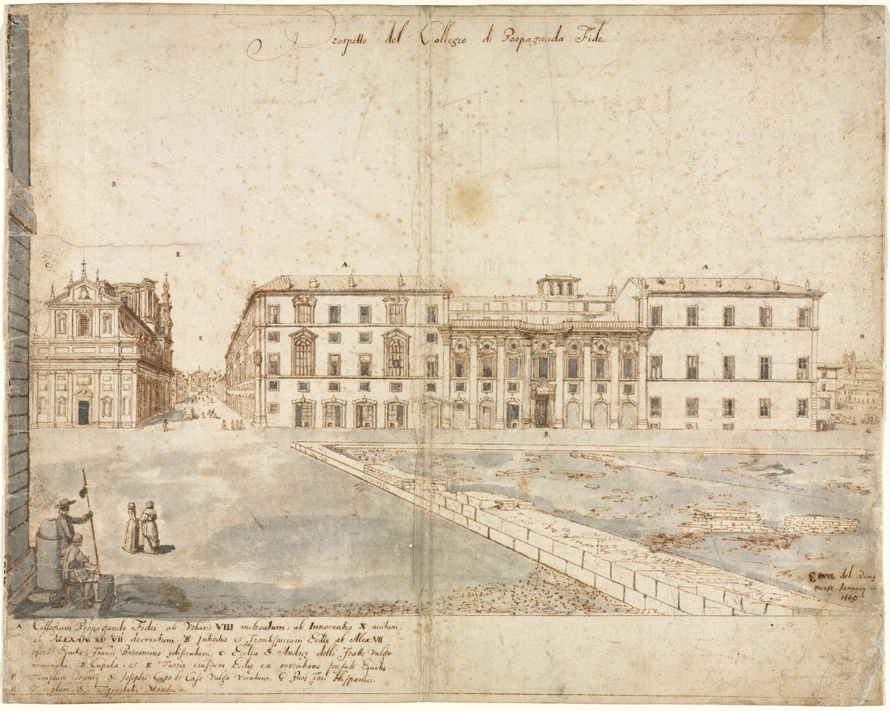 Diciotto Vedute di Roma: Il Collegio di Propaganda Fide recto, 1665 da Lievin Cruyl
