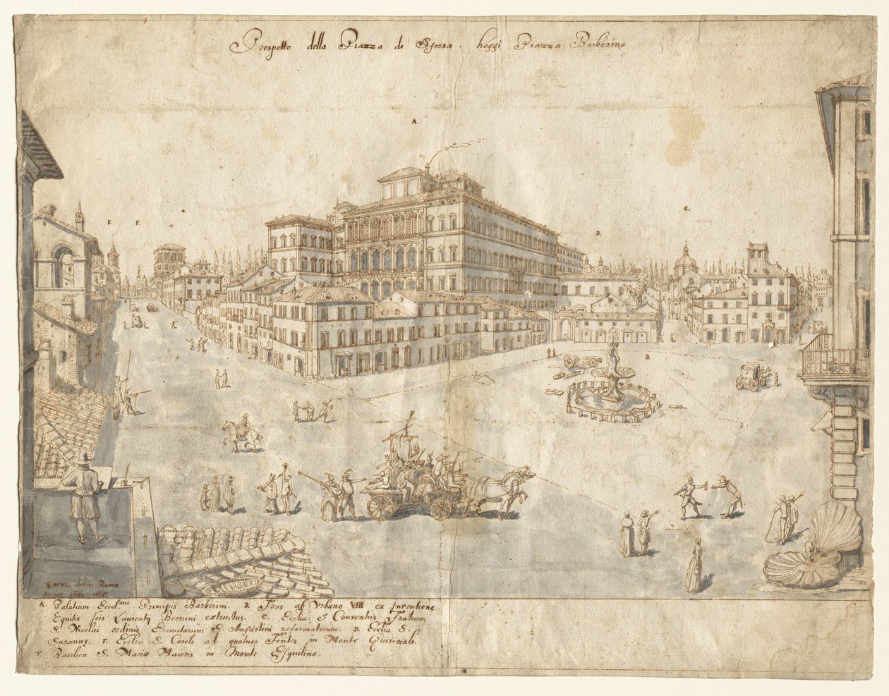 Diciotto vedute di Roma: La Piazza Barberini (recto) da Lievin Cruyl