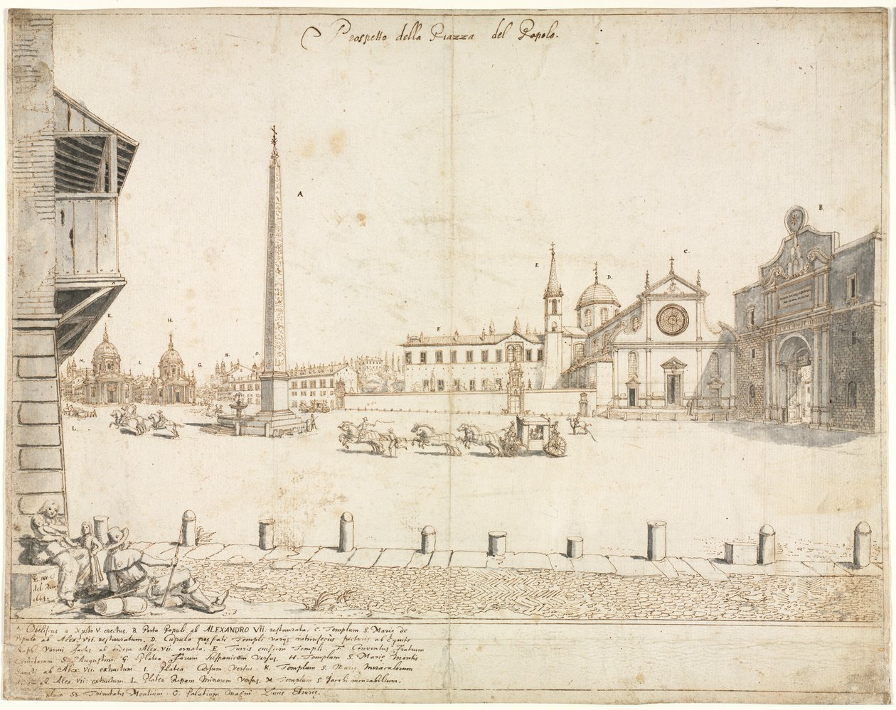 Diciotto vedute di Roma: La Piazza del Popolo (recto) da Lievin Cruyl