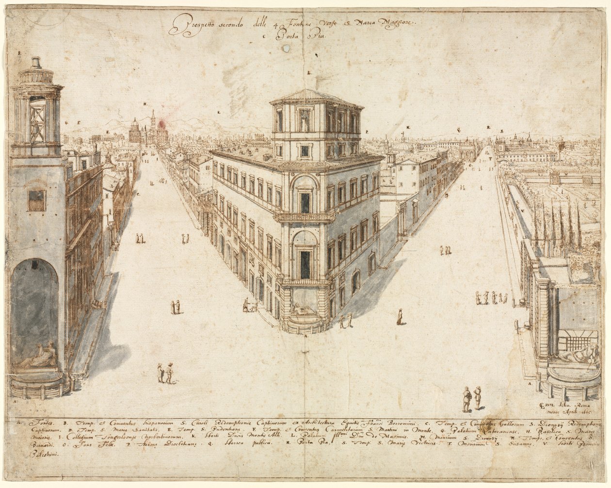 Diciotto vedute di Roma: Le Quattro Fontane verso Santa Maria Maggiore, 1665 da Lievin Cruyl