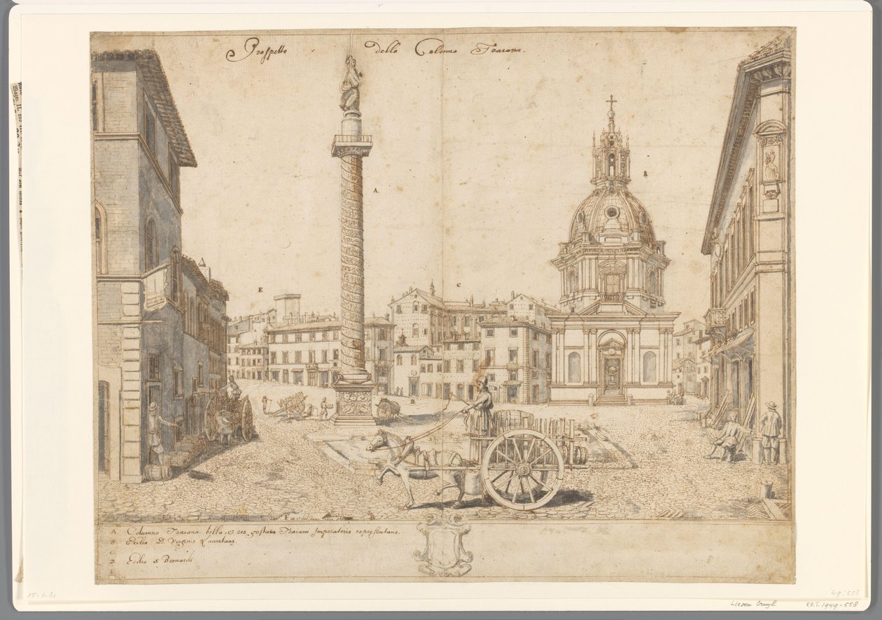 Veduta di Roma con la colonna di Traiano e la S. Maria di Loreto da Lievin Cruyl