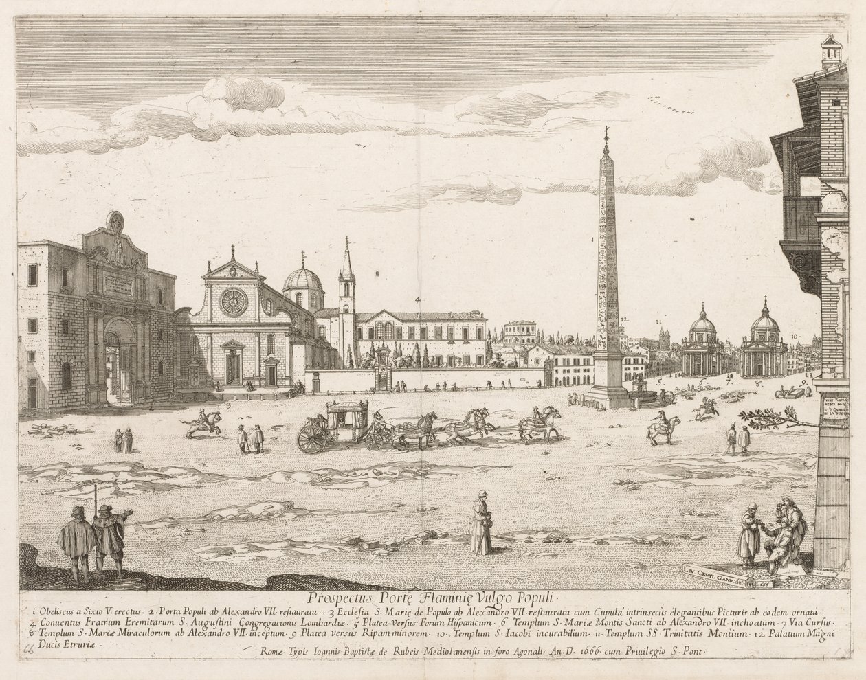 Piazza del Popolo da Prospectus Locurum Urbis Romae Insignium, 1666 da Lievin Cruyl