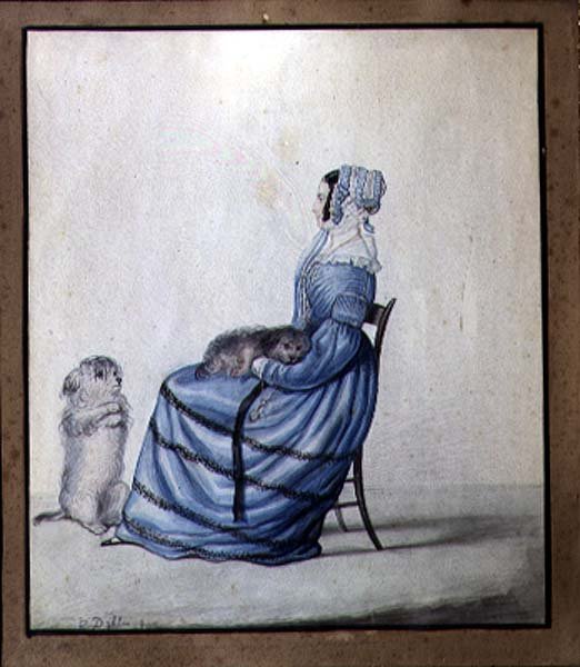Ritratto di Marianne Cartwright con i suoi cani da compagnia da Lili Cartwright