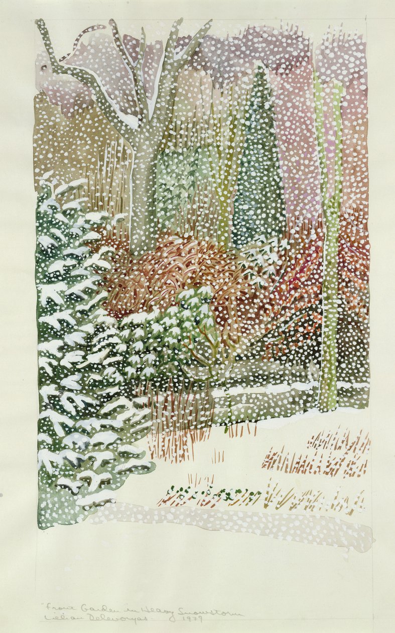 Giardino anteriore in forte nevicata da Lillian Delevoryas
