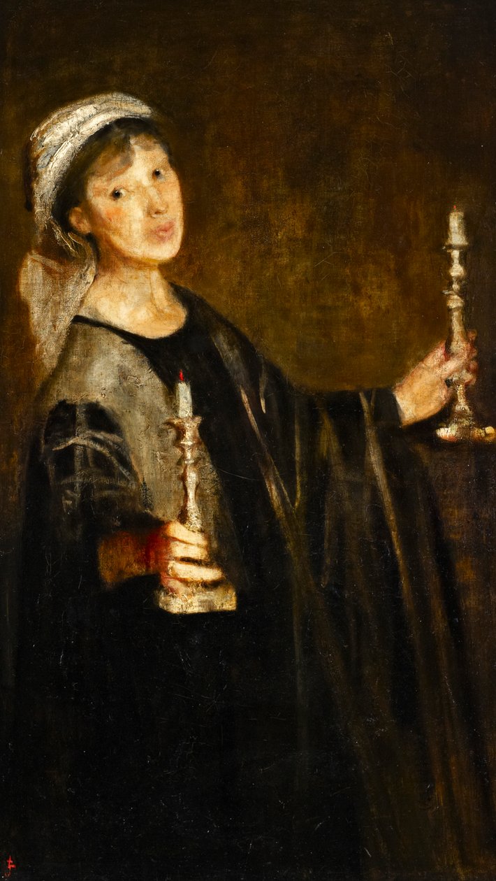 Autoritratto con candele, 1906 circa (olio su tela) da Lily Delissa Joseph