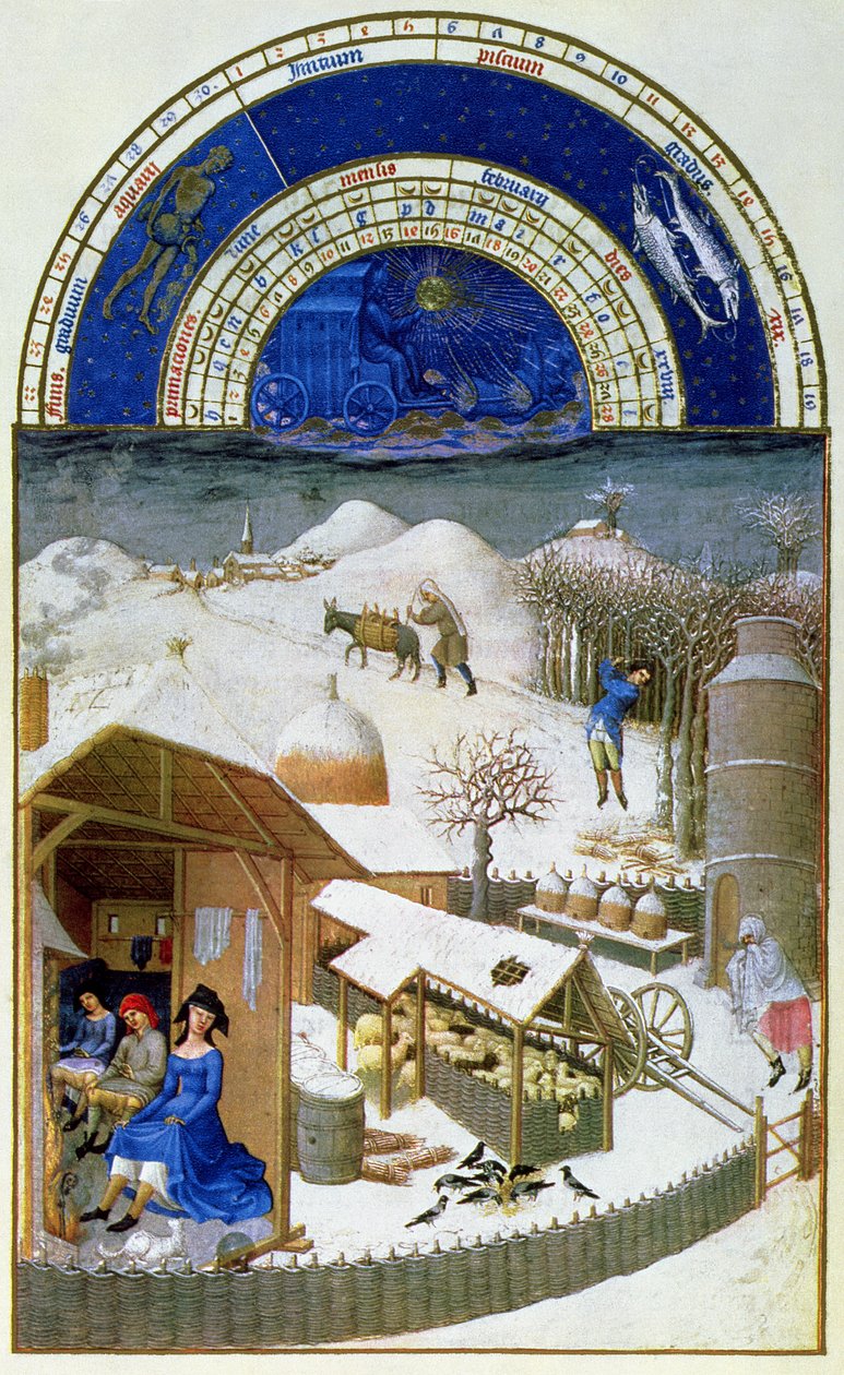 Facsimile di febbraio: scena di cortile con contadini, copiato da 
