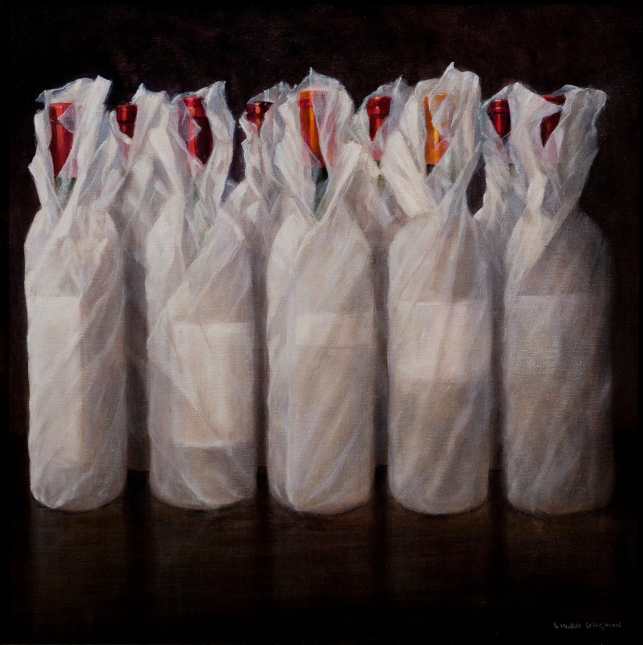 Bottiglie di vino avvolte, 2010 da Lincoln Seligman