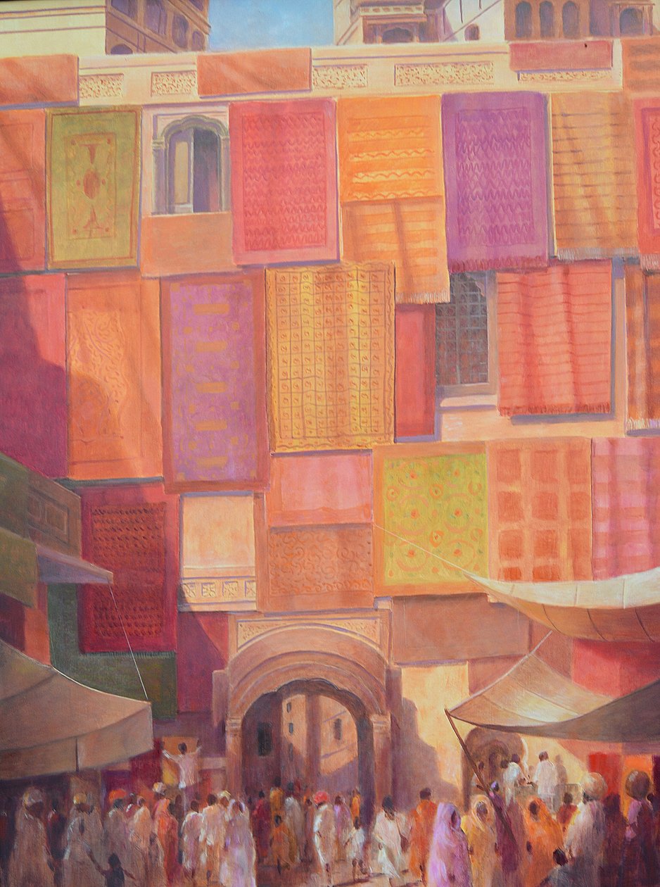 Muro della città con tappeti, Jaisalmer da Lincoln Seligman