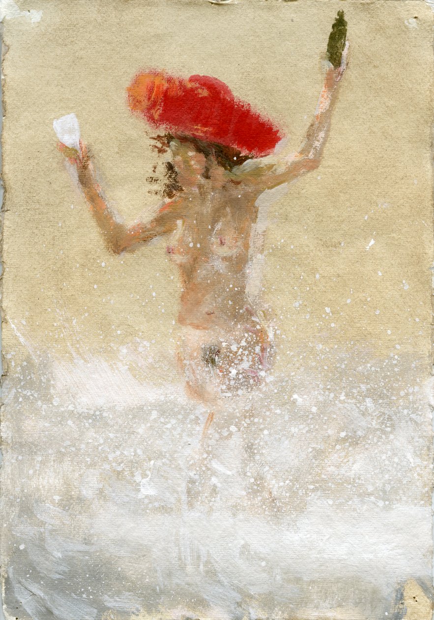 Ragazza tra le onde (acrilico su carta) da Lincoln Seligman