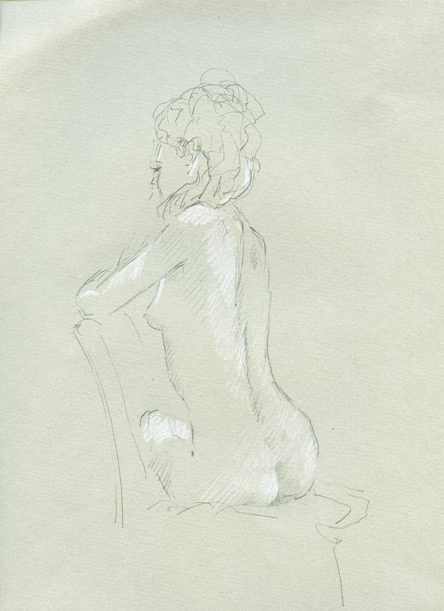 Nudo di spalle su grigio (matita e gesso su carta) da Lincoln Seligman