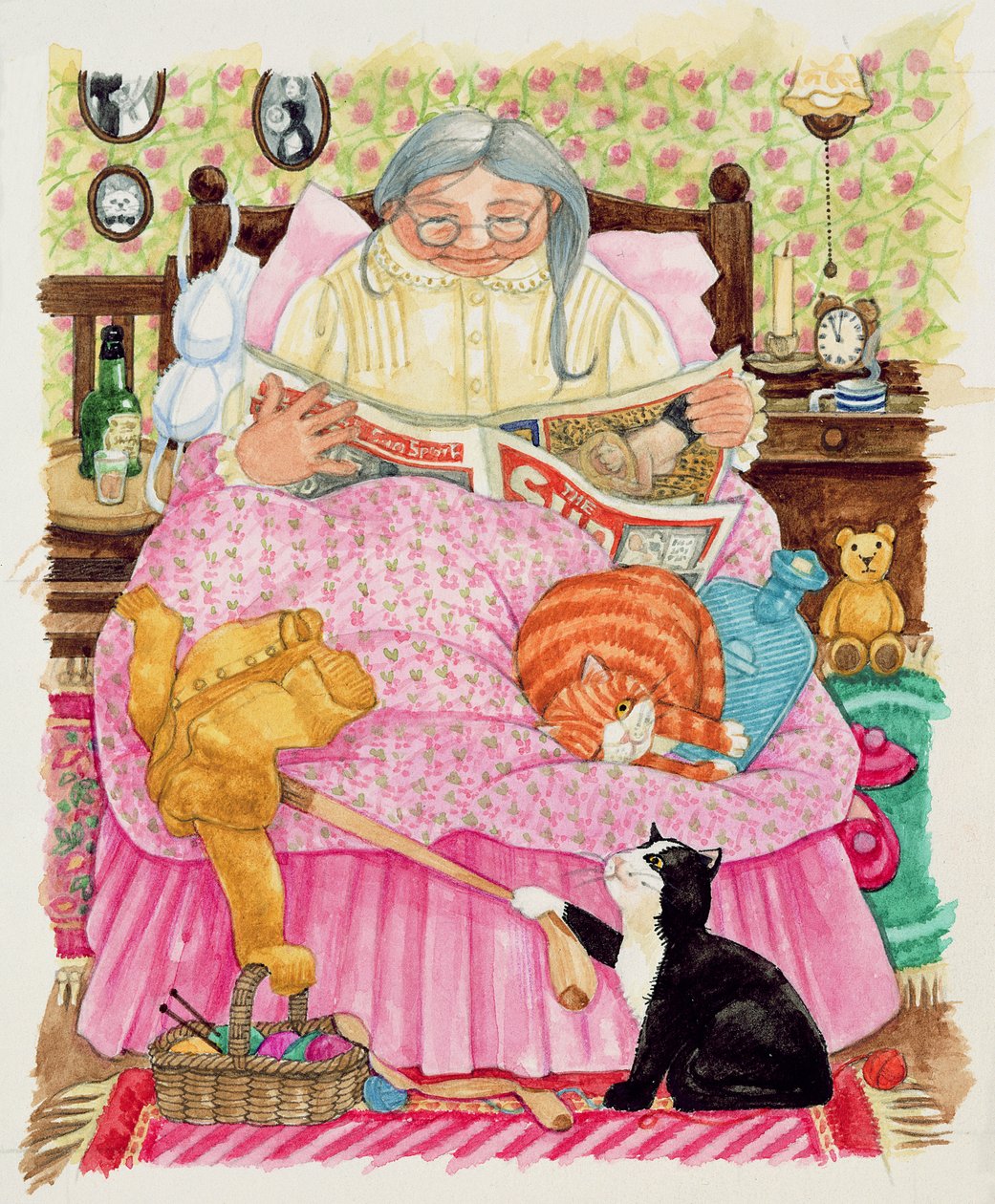 Nonna e 2 gatti e un letto rosa da Linda Benton