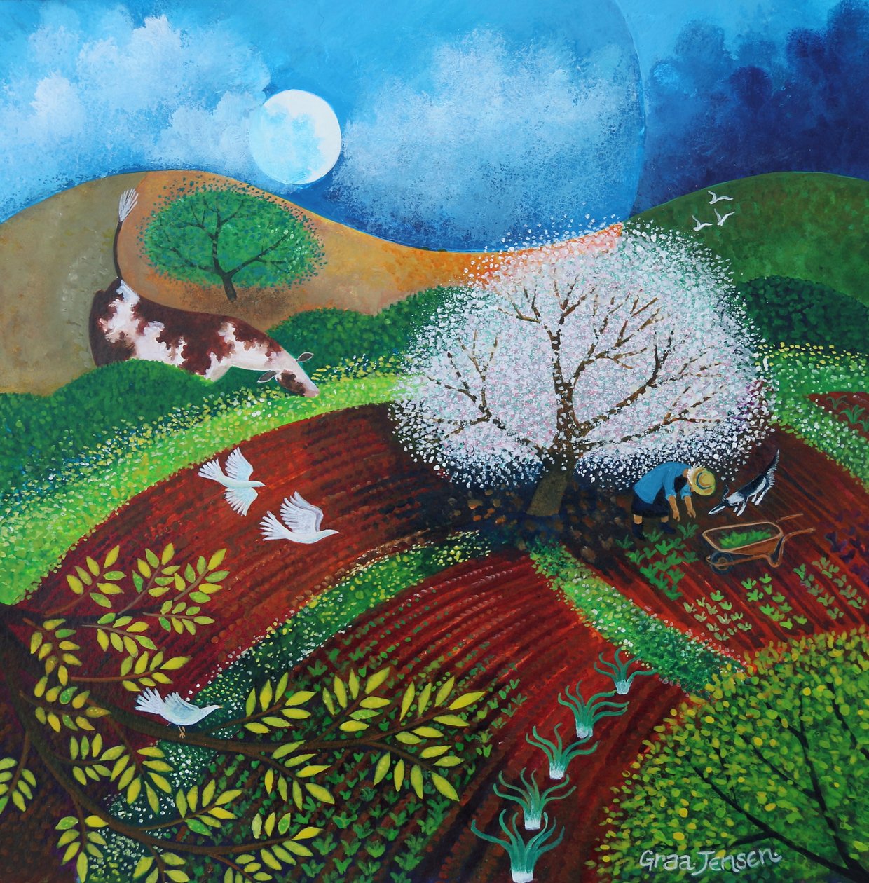 Mucca ficcanaso rivista, 2024 (acrilici su lino) da Lisa Graa Jensen