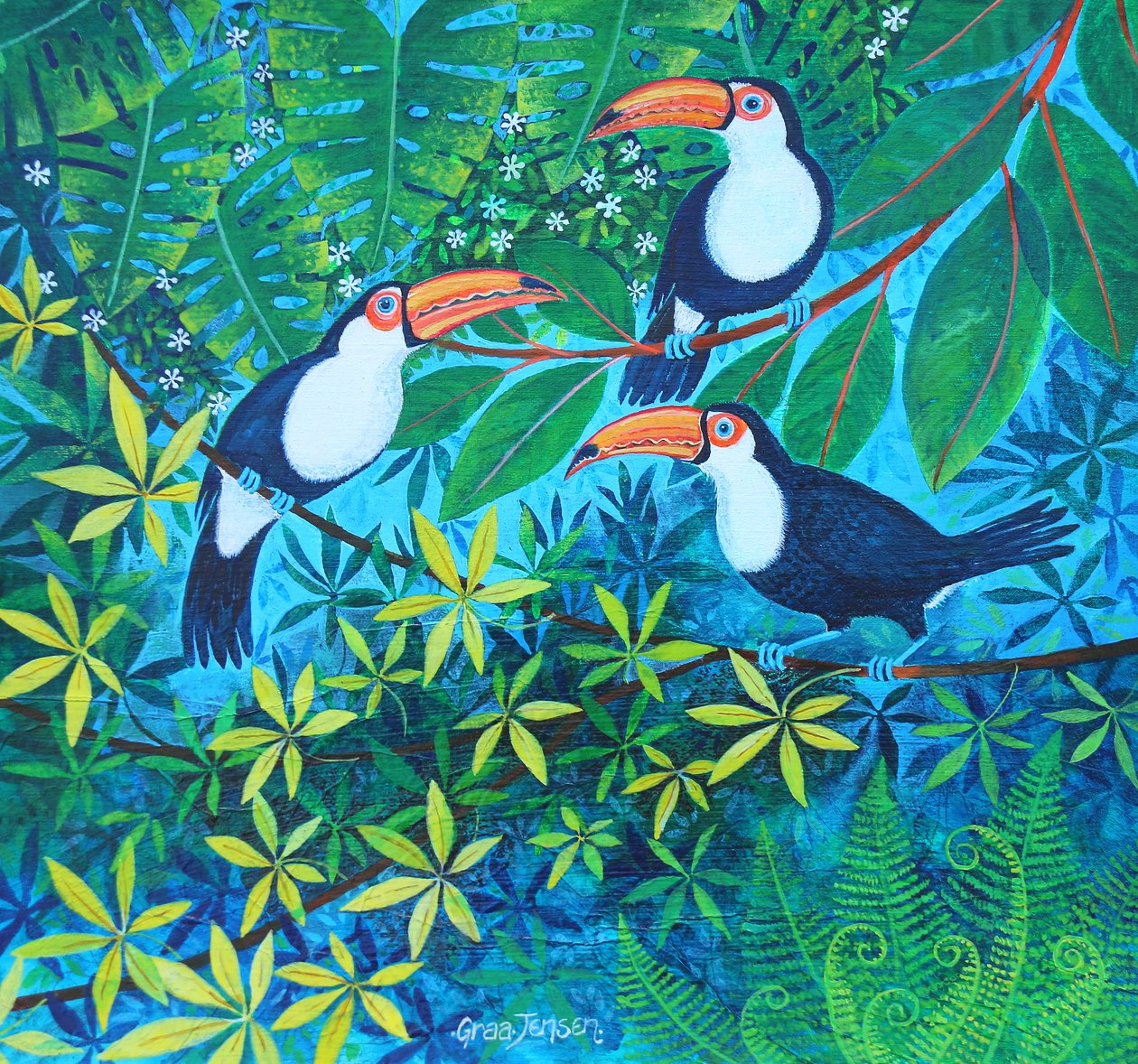 Tucano a tre, 2024 (acrilici su lino) da Lisa Graa Jensen