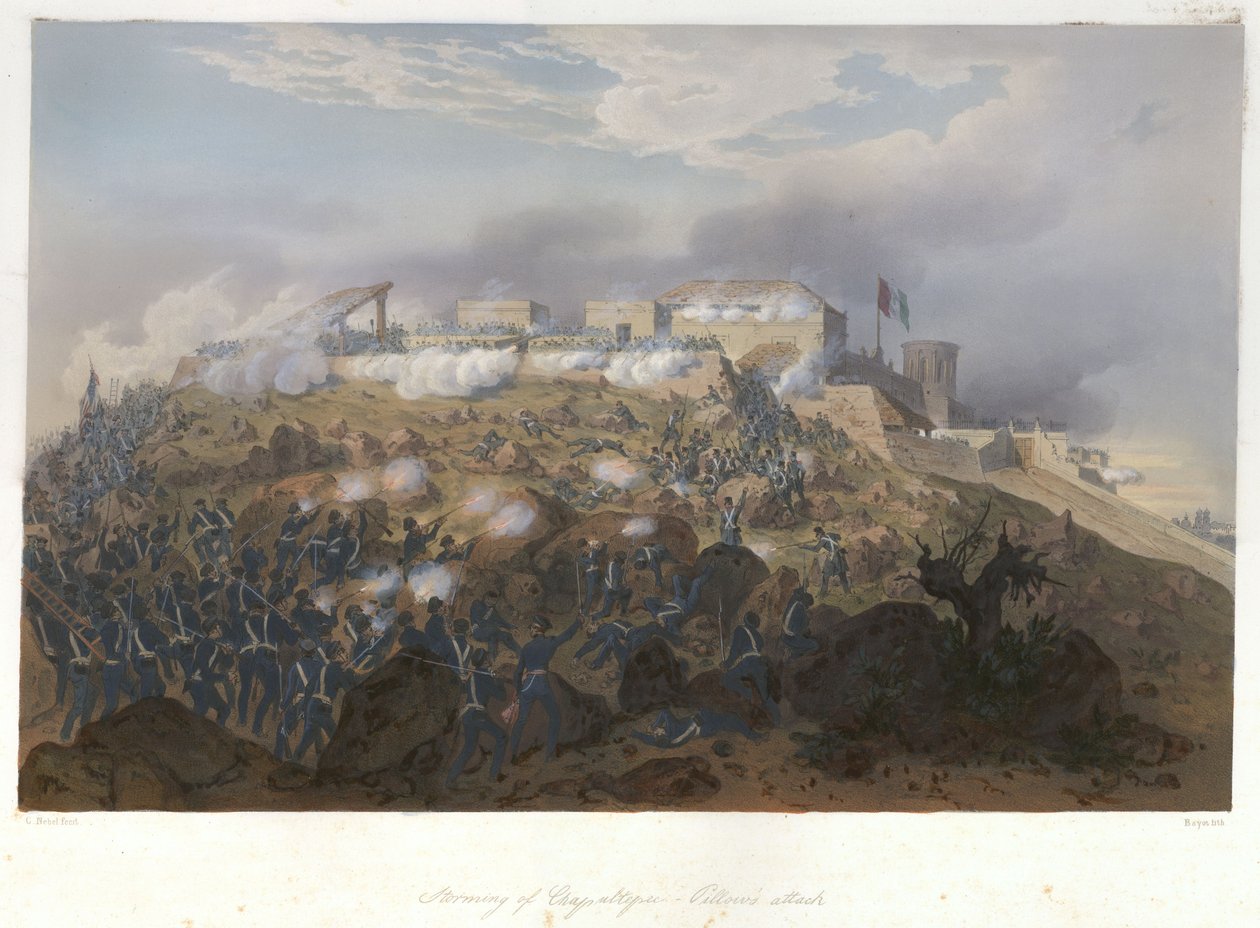 Assalto di Chapultepec – Attacco di Pillow (13 settembre 1847) nella guerra messicano-americana da Lithograph by Adolphe Jean Baptiste Bayot