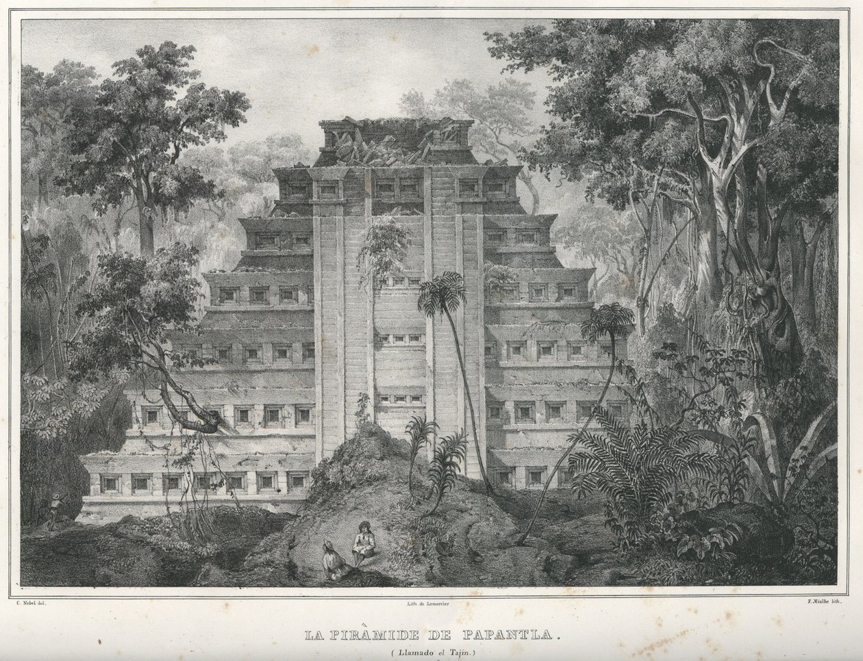 La piramide di Papantla, Messico. da Frederic Mialhe
