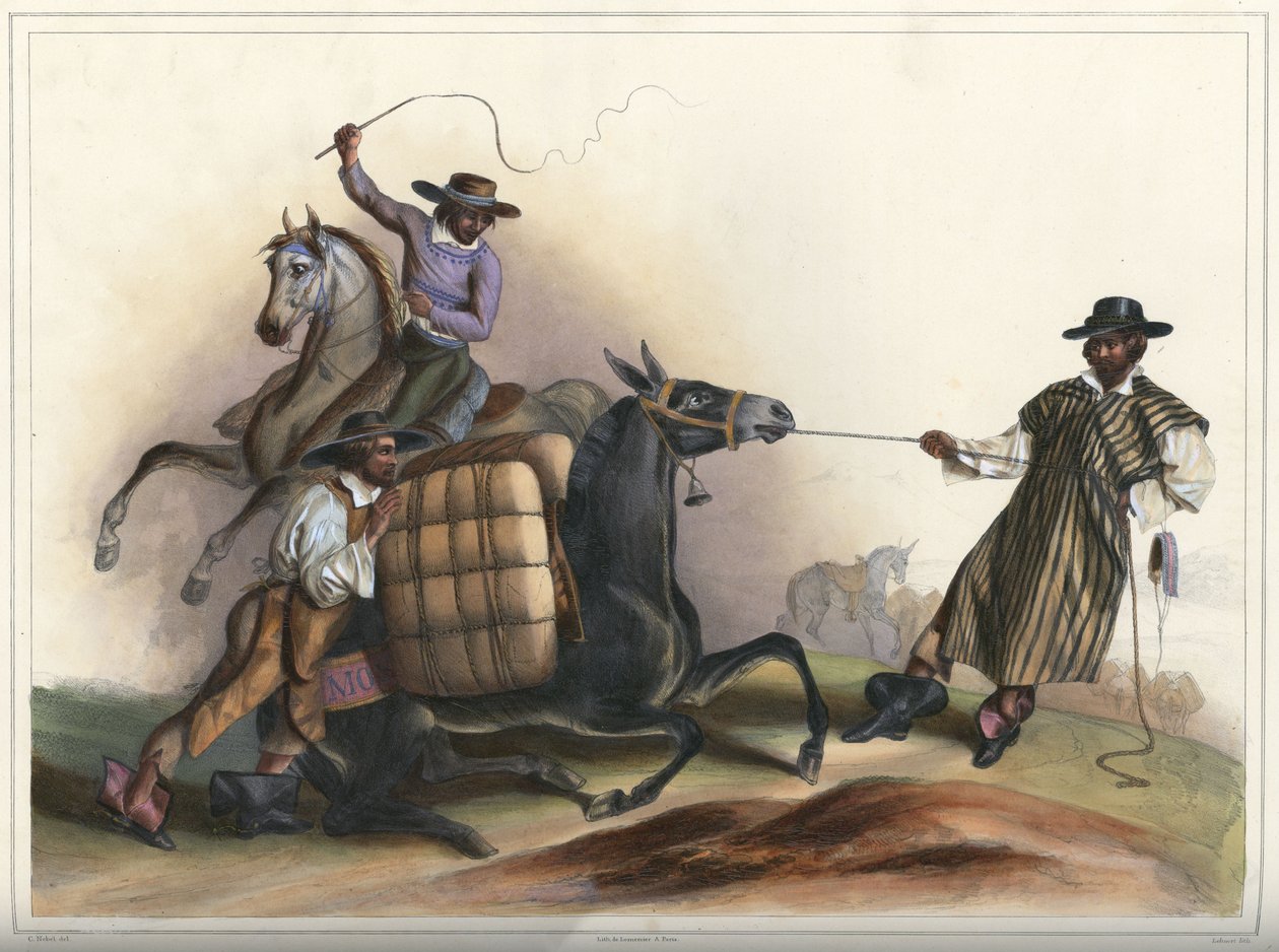 Arrieros, gruppo di costumi da Lithograph by Pierre Frédéric Lehnert