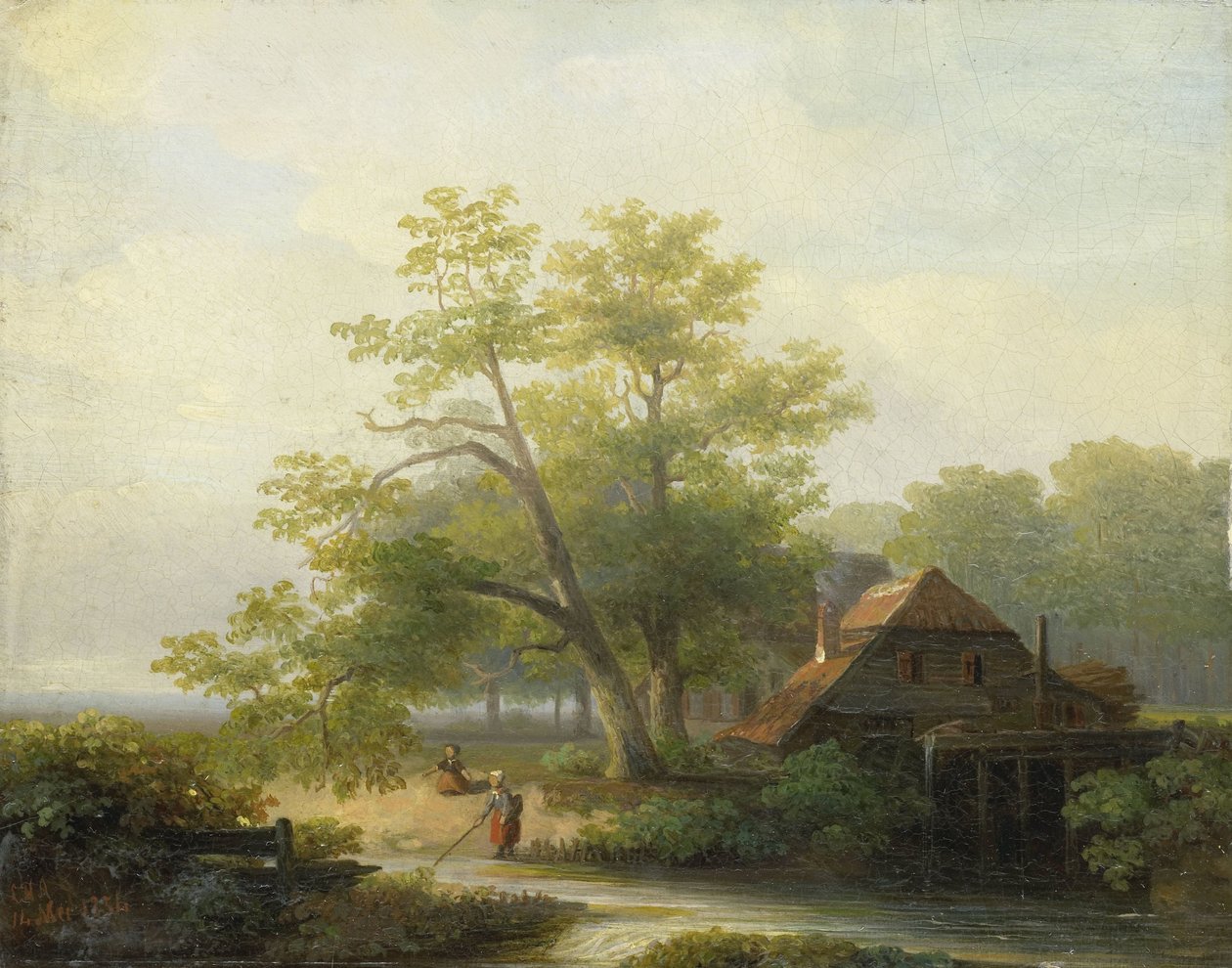 Un mulino ad acqua in un paesaggio boscoso da Lodewijk Hendrik Arends