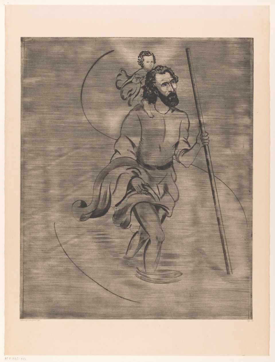 San Cristoforo con il Bambino Gesù da Lodewijk Schelfhout (signed by artist)