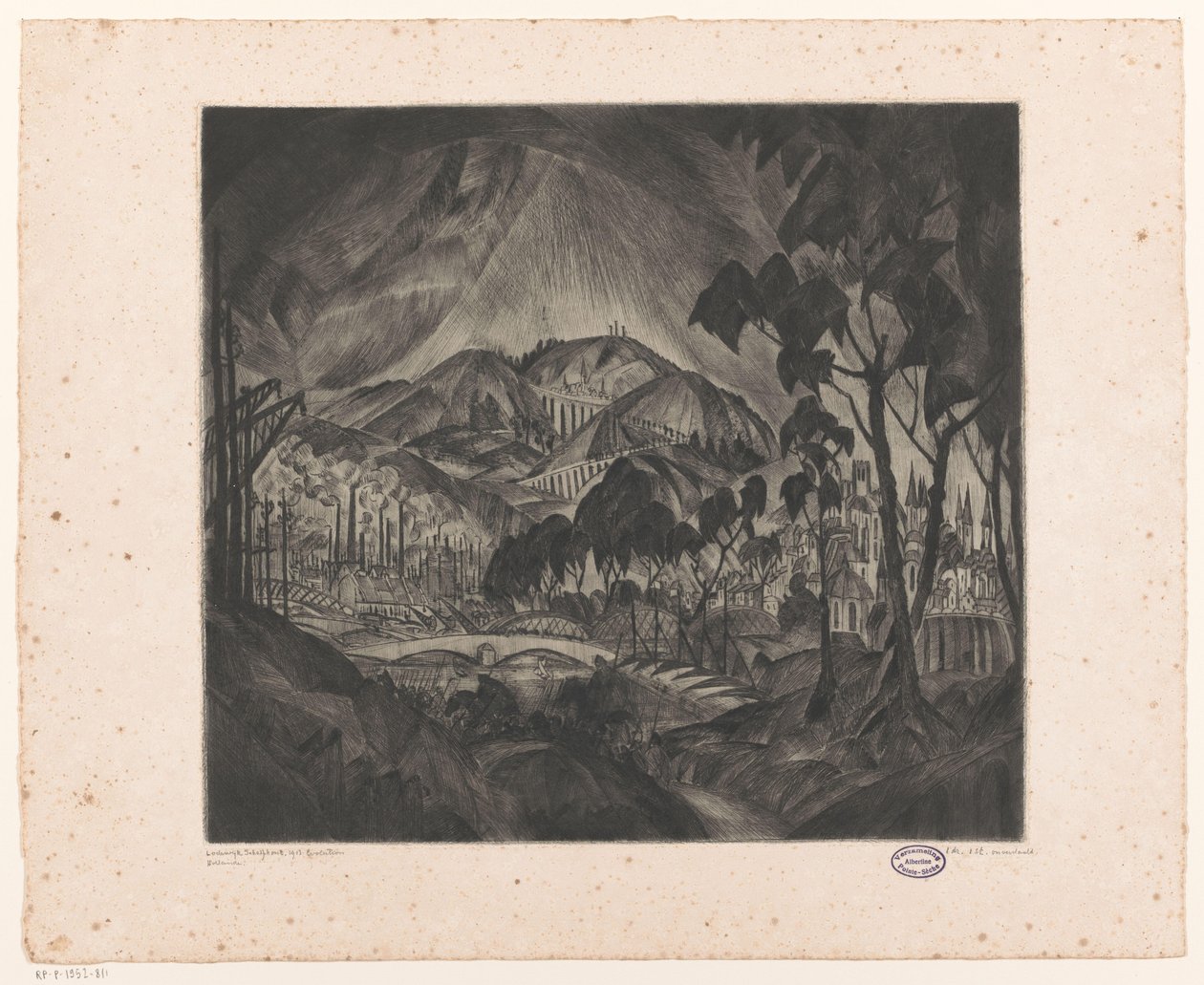 Paesaggio collinare con industria da Lodewijk Schelfhout (signed by artist)
