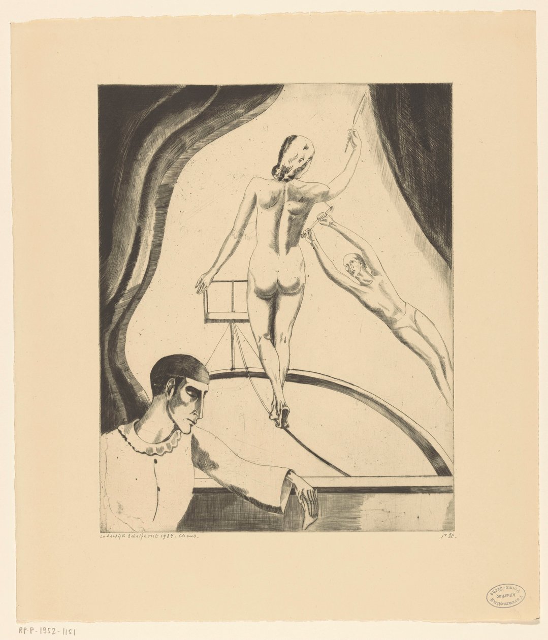 Funambola, trapezista e pierrot da Lodewijk Schelfhout (signed by artist)