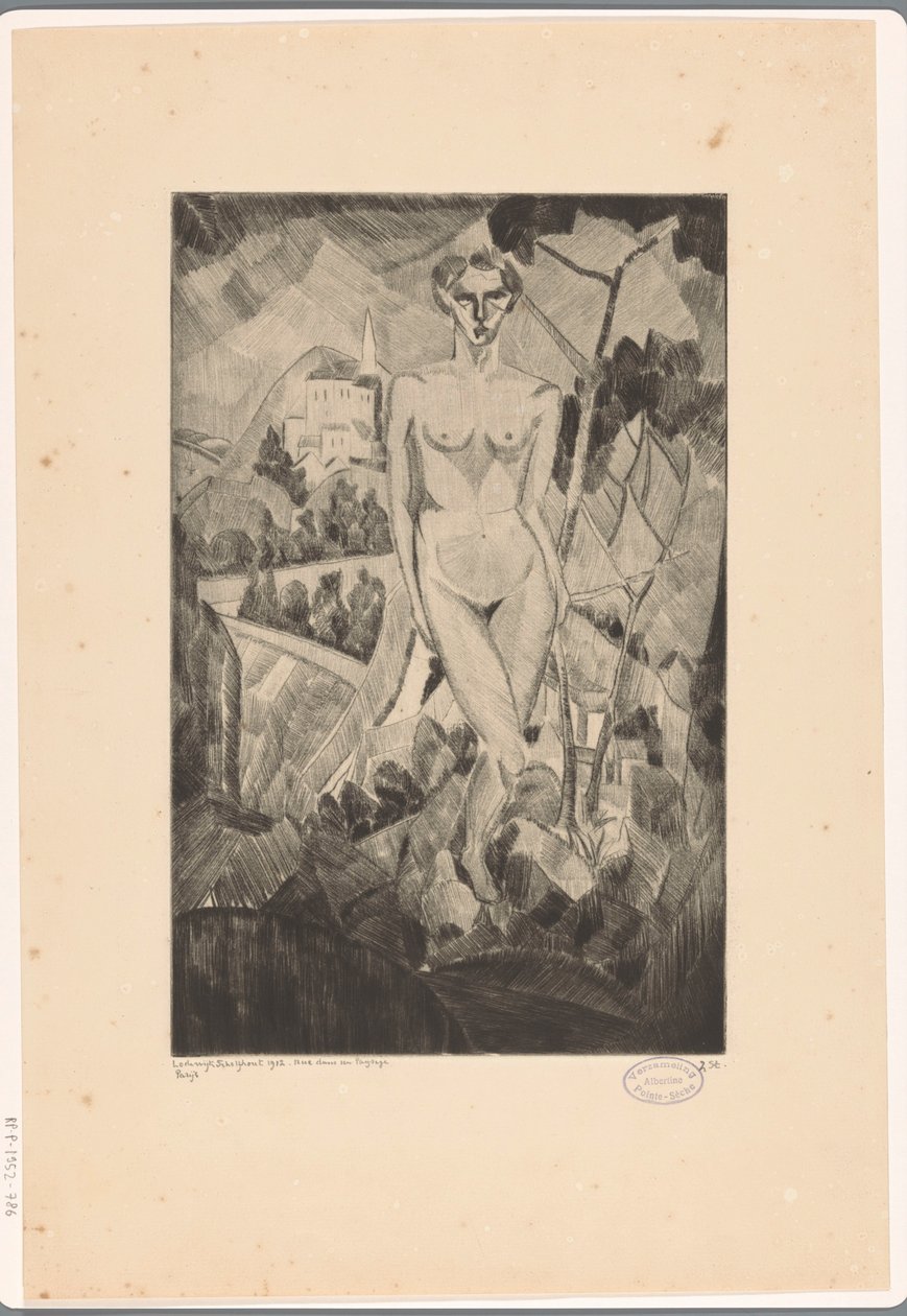 Donna nuda in un paesaggio collinare da Lodewijk Schelfhout (signed by artist)
