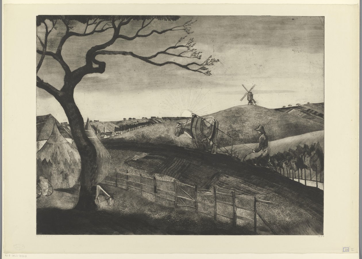 Contadino che ara con un bue a Etikhove da Lodewijk Schelfhout (signed by artist)