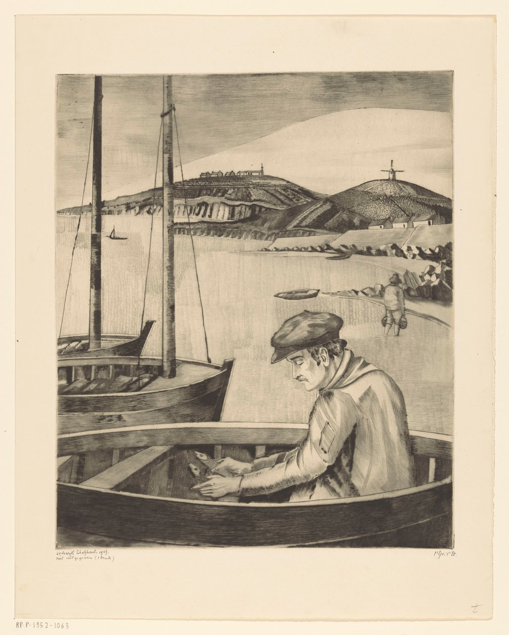 Pescatore in una nave ormeggiata da Lodewijk Schelfhout (signed by artist)