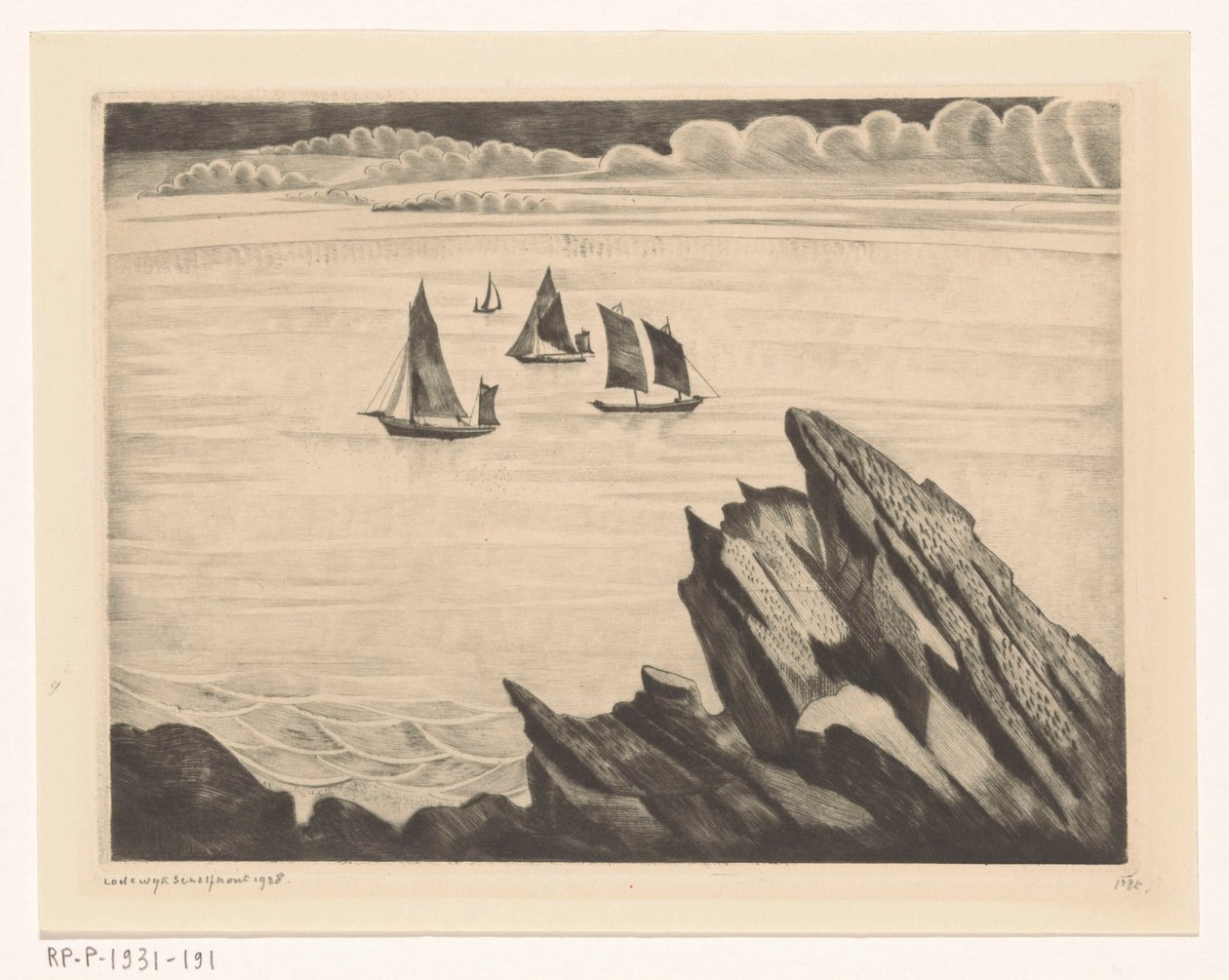 Barche a vela presso la costa bretone (Una sera in Bretagna) da Lodewijk Schelfhout (signed by artist)