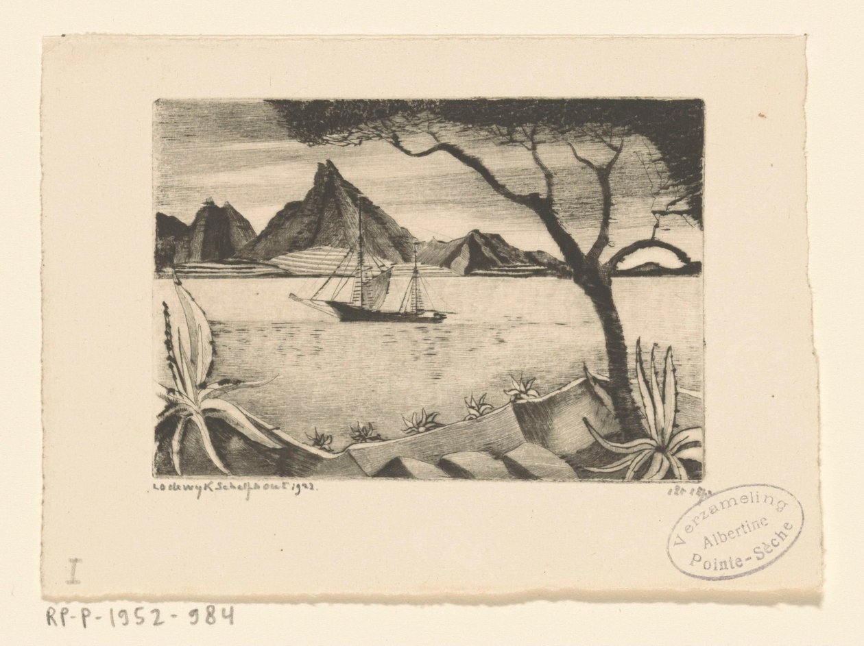 Nave a vela in una baia da Lodewijk Schelfhout (signed by artist)