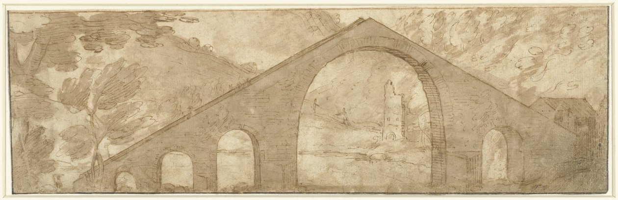 Ponte ripido in un paesaggio da Lodewijk Toeput (attributed to)
