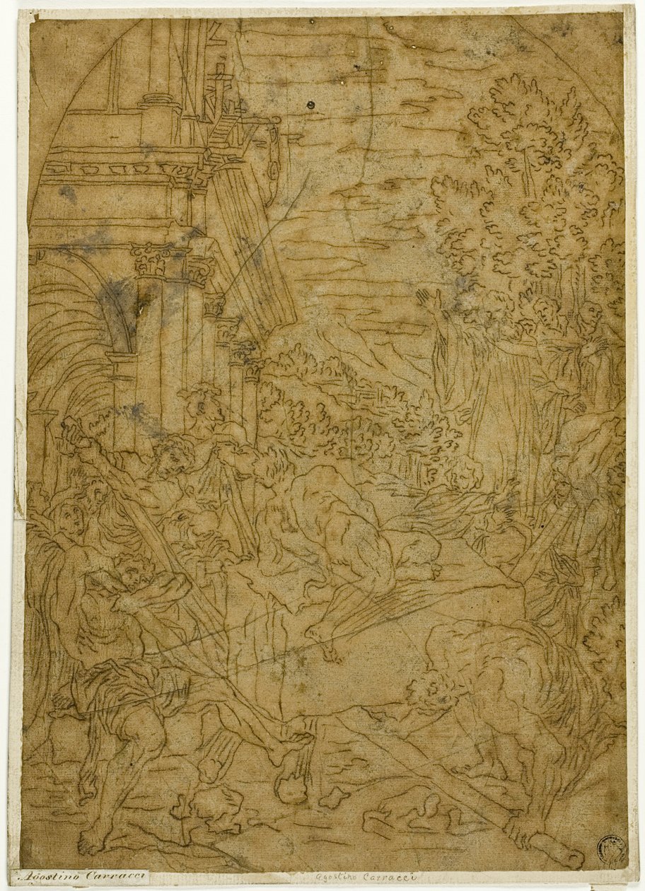 San Benedetto che sposta la pietra che un demone aveva reso immobile da Lodovico Carracci