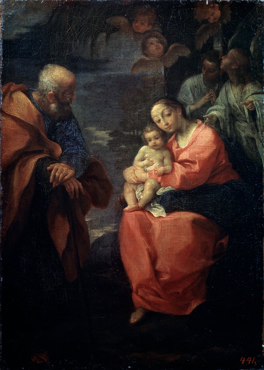 La Sacra Famiglia sotto una palma, Riposo durante la fuga in Egitto, fine XVI secolo da Lodovico Carracci