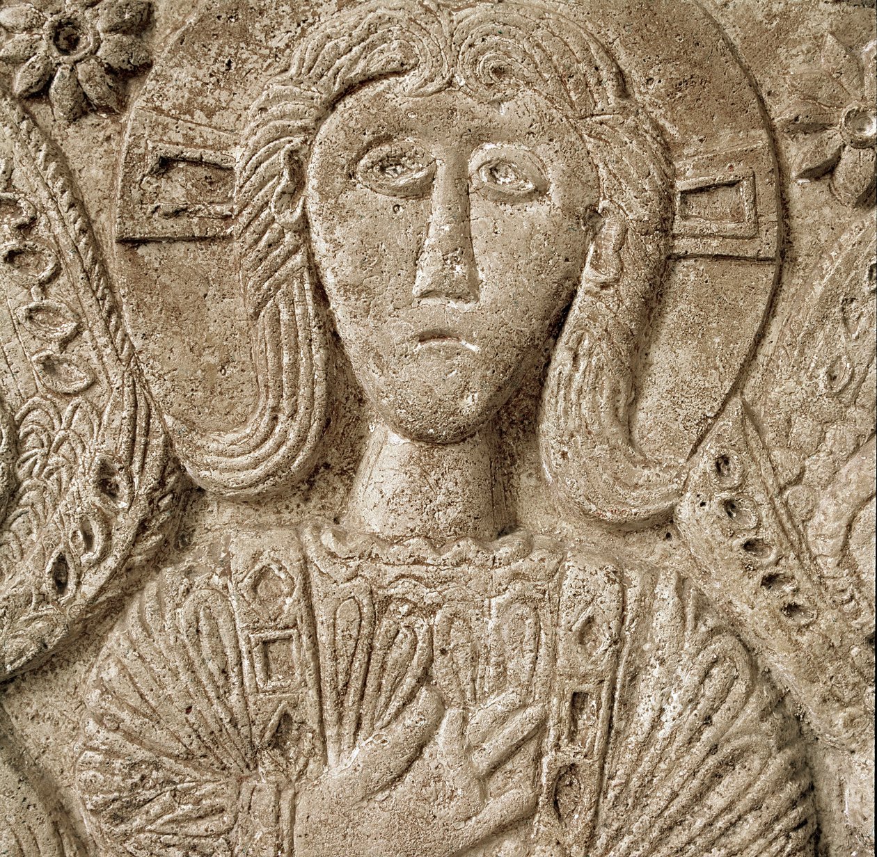 Archeologia del Medioevo. Arte barbarica della Lombardia: dettaglio di Cristo, bassorilievo dell