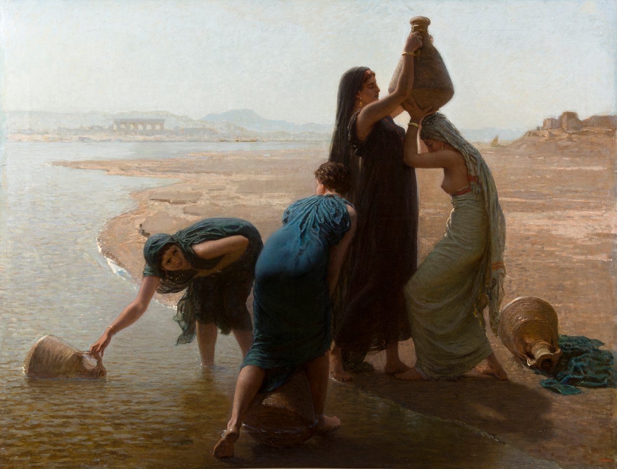 Francese:  Femme fellahs au bord du Nil
Ebraico: נשים שואבות מים על שפת הנילוס da Léon Belly