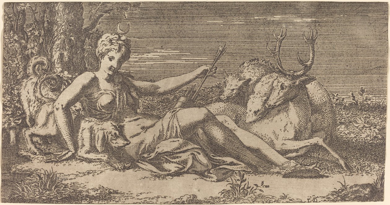 Diana a Riposo da Léon Davent after Francesco Primaticcio