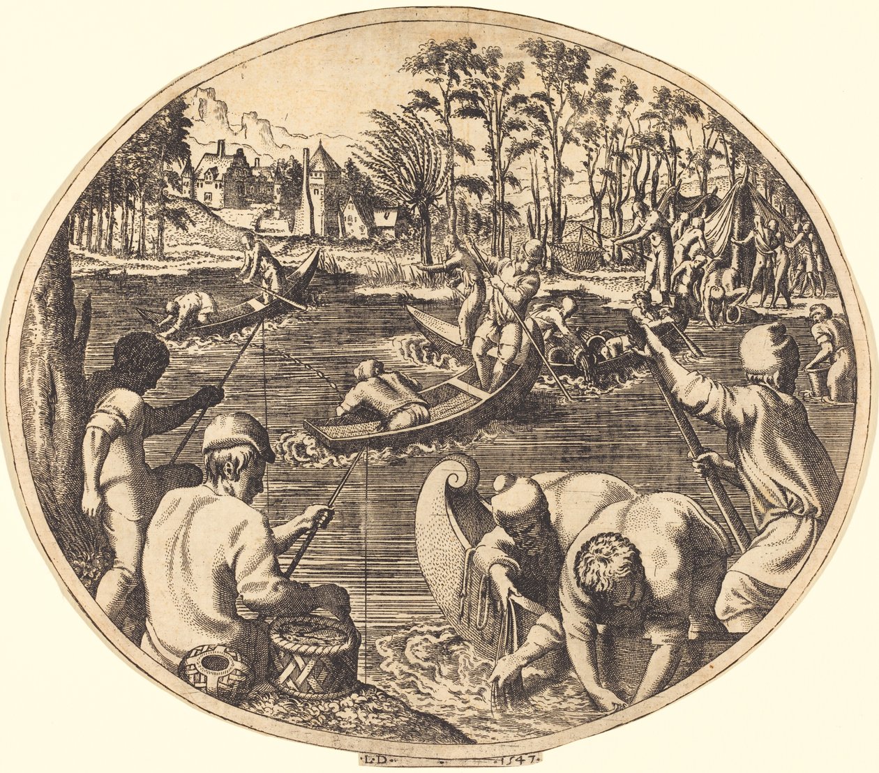 Scena di pesca da Léon Davent after Francesco Primaticcio