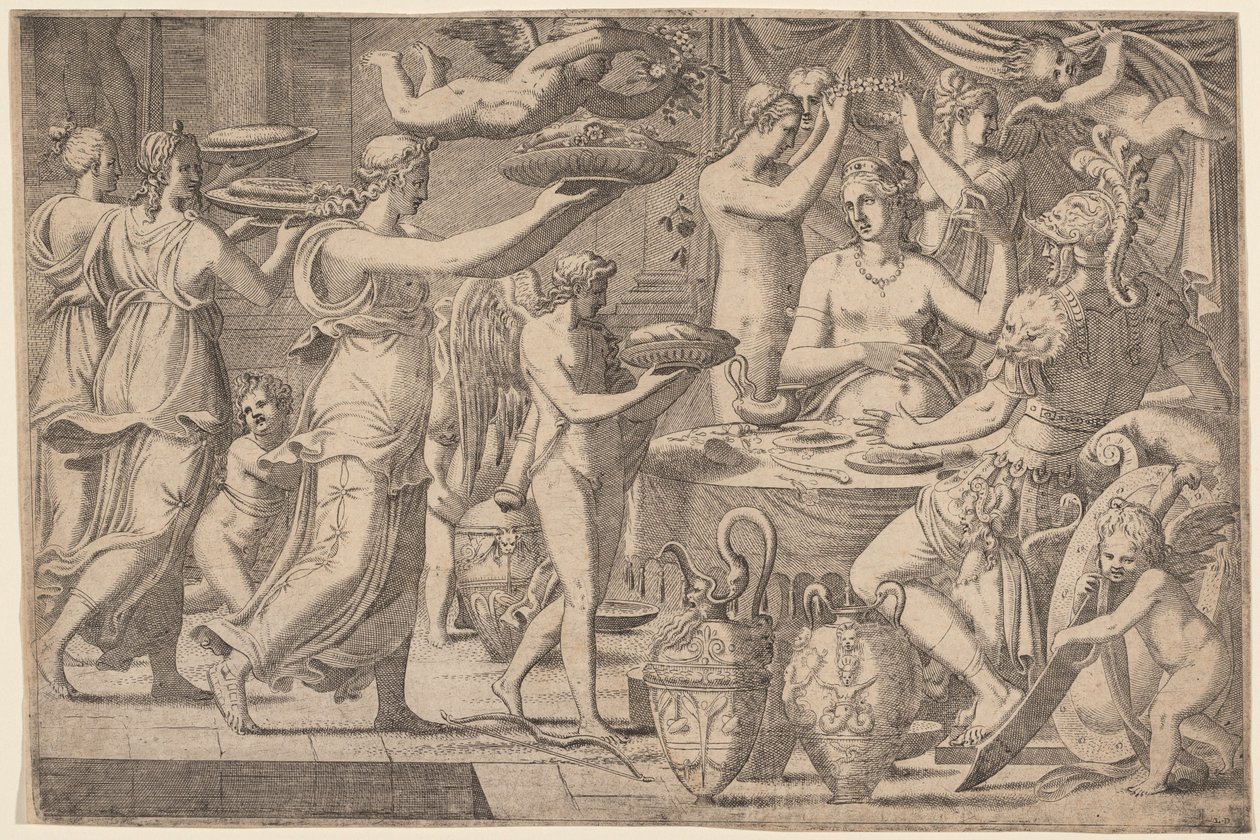 Venere e Marte serviti da Cupido e le Tre Grazie da Léon Davent, after Luca Penni