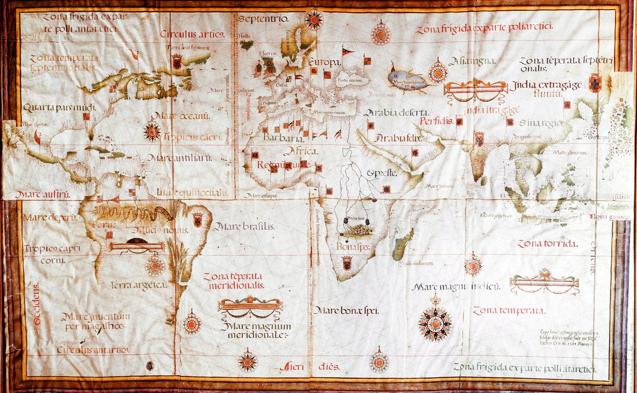Planisfero che mostra le diverse zone climatiche (manoscritto) da Lopo Homen