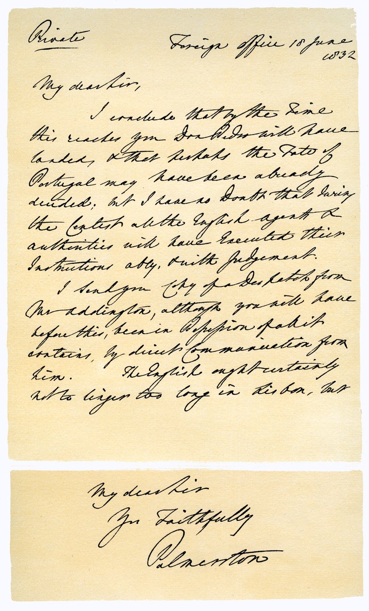 Lettera di Henry John Temple a RB Hoppner, 18 giugno 1832 da Lord Palmerston