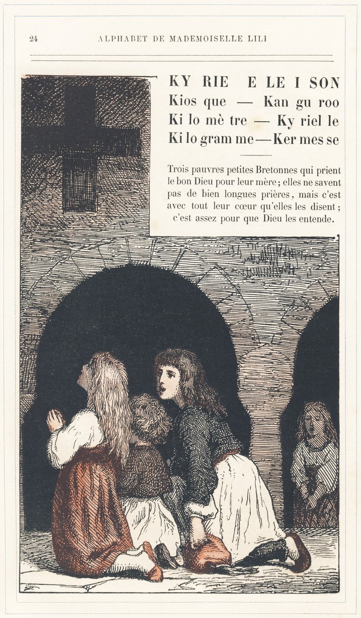 Kyrie Eleison, Chiosco, Canguro, Chilometro, Kyrielle, Chilogrammo, Kermesse, pagina 24 - Alfabeto di Mademoiselle Lili, di L. Froelich e di un papà (Hetzel stesso). Bibliothèque & Magasin d