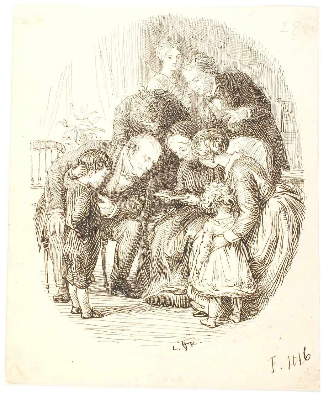 Lettura ad alta voce. Gruppo familiare da Lorenz Frølich