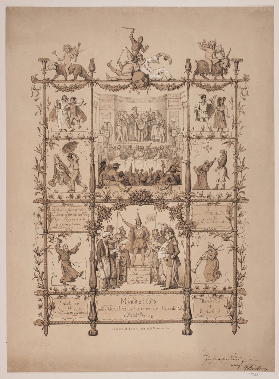 Mindeblad om kunstnerkarnevalet d. 3. marts 1854 da Lorenz Frølich
