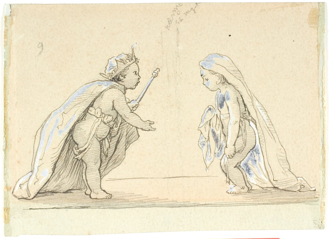 Vignetta con due bambini vestiti da re e giovane sposa da Lorenz Frølich