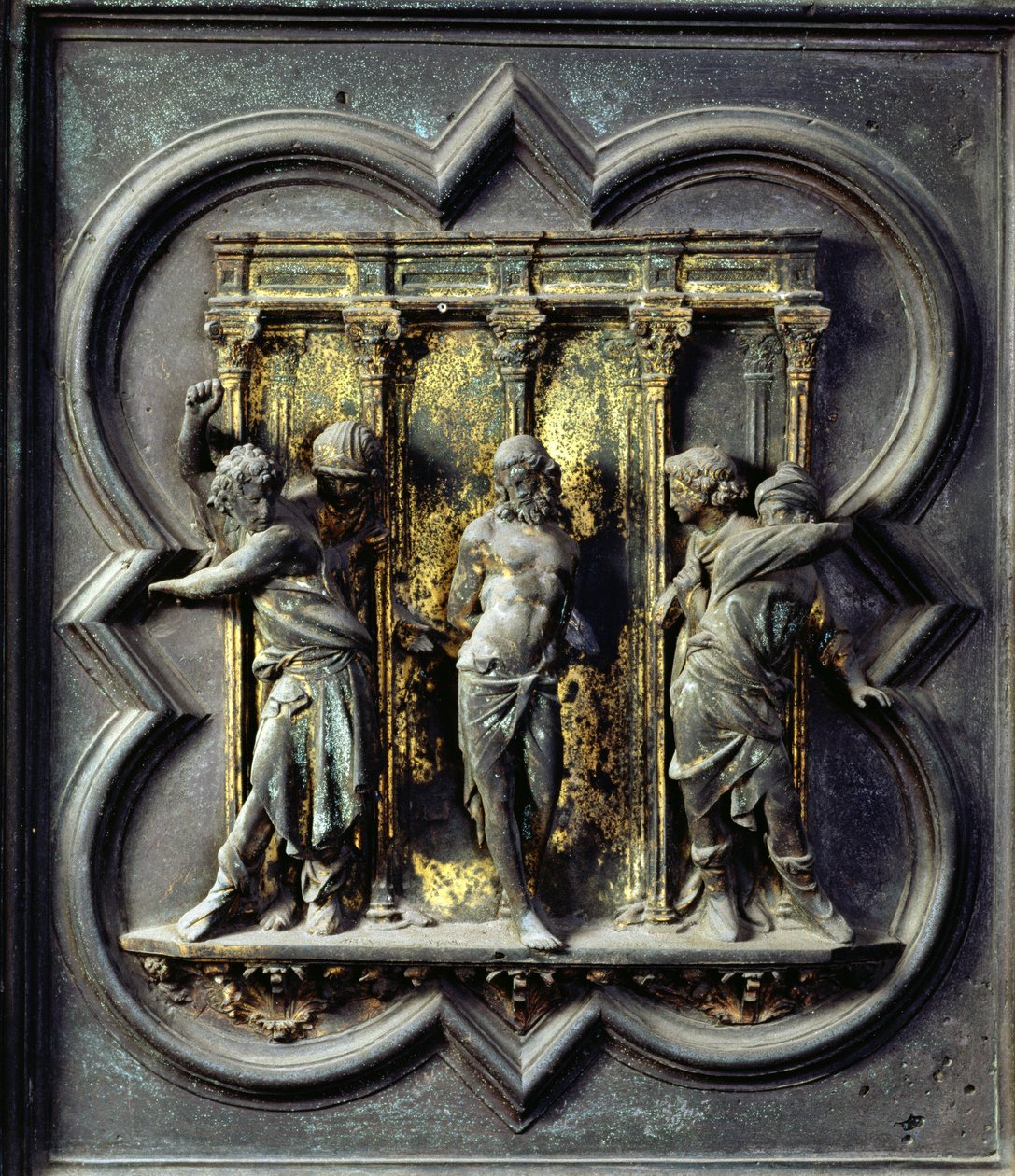 La flagellazione di Cristo, quindicesimo pannello delle porte nord del Battistero di San Giovanni, 1403-24 (bronzo) da Lorenzo Ghiberti