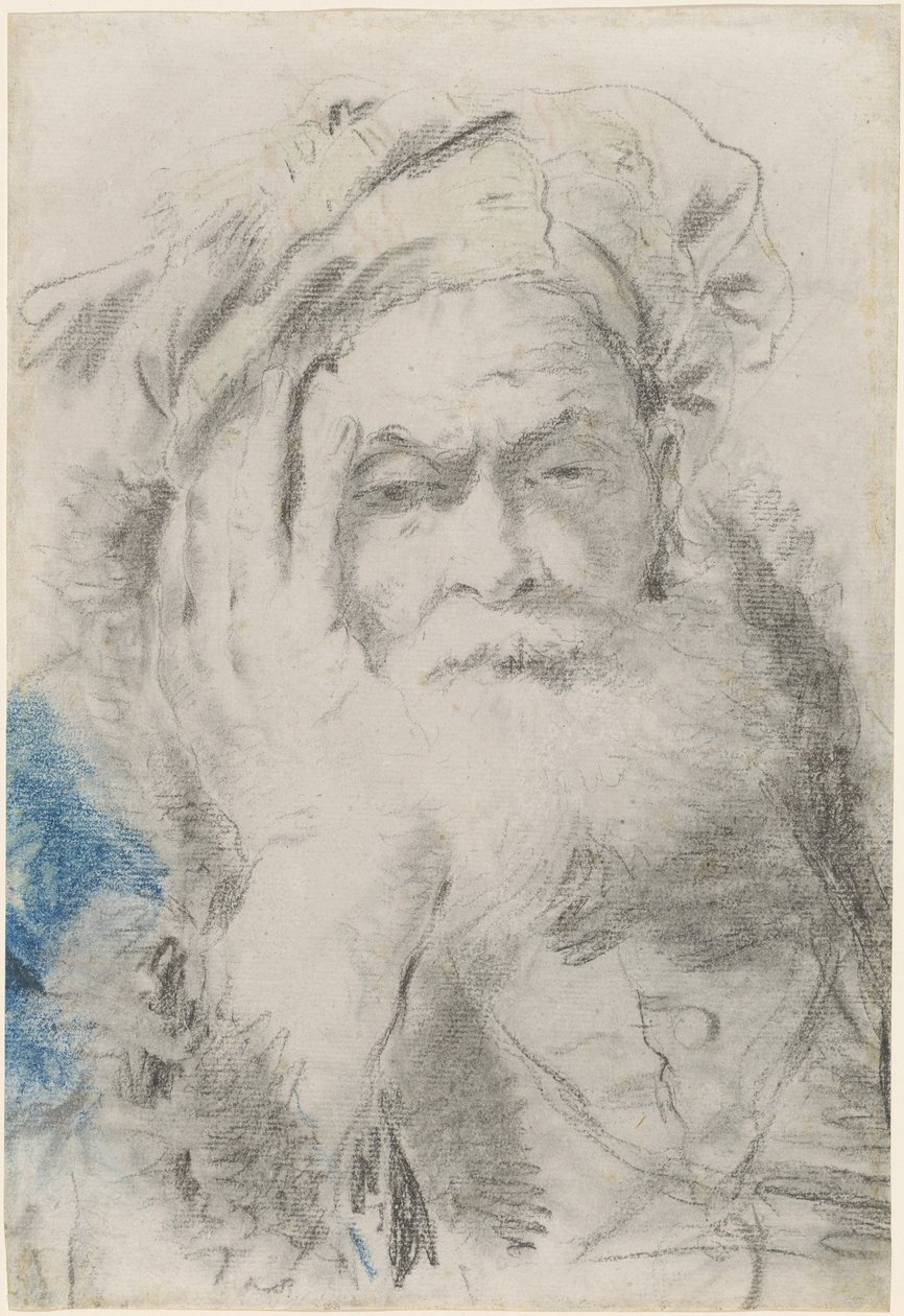 Un Vecchio Barbuto che Si Appoggia la Testa sulla Mano da Lorenzo Baldissera Tiepolo